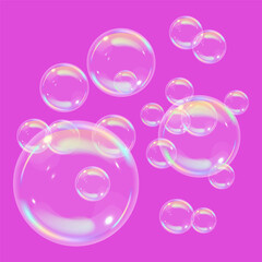Soap bubbles on pink background. Vector design.