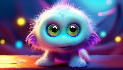 Fototapeta premium cute fluffy three eyes cartoon alien pet 3d render- 12424