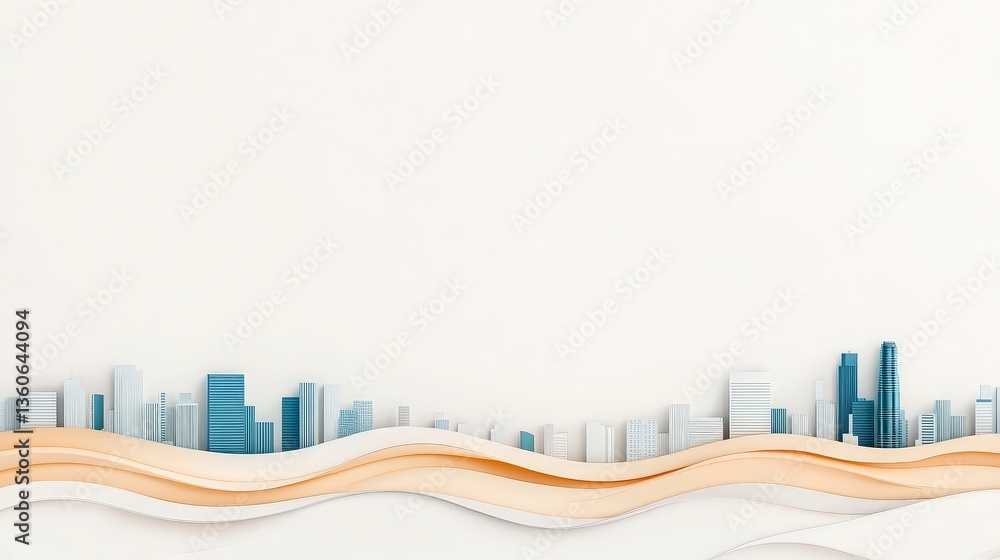 Aufkleber abstract city skyline with wavy patterns and minimalistic design elements.