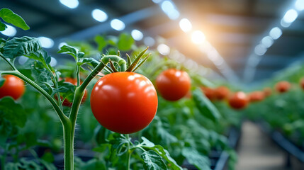 Ripe Tomatoes Growing in Modern Greenhouse