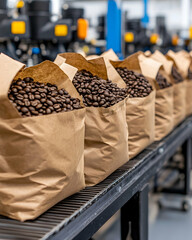 Roasted coffee beans bagging factory conveyor belt