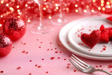 Romantic Valentine's Day dinner table setting