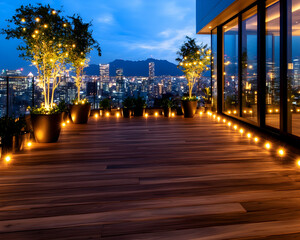 Rooftop Deck Night View Cityscape Lights