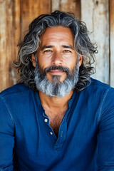 Portrait of a mature man with long gray hair