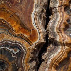 Smooth surface of petrified wood with mineralized layers
