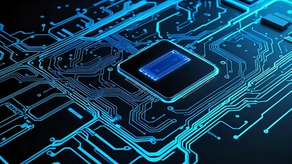 Circuit Board Technology Glowing Blue Microchip Integrated System