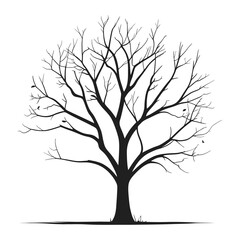 Obraz premium A simple, black silhouette of a deciduous tree without leaves, set against a pure white background.