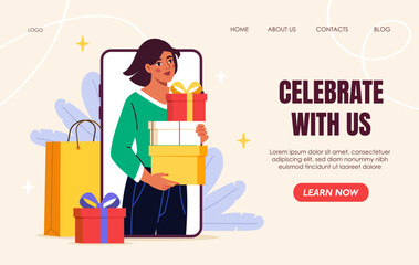 Woman holding gift boxes illustration. Vector illustration