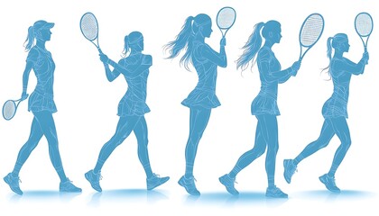 Silhouetted Sequential Illustrations Depicting a Woman Playing a Tennis Match