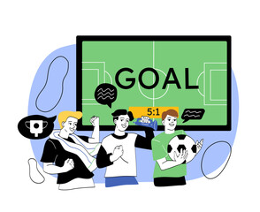 Football fans celebrating goal. Vector illustration