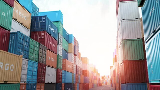 China import export. Cargo shipping container with flag of China in a port. 3d animation