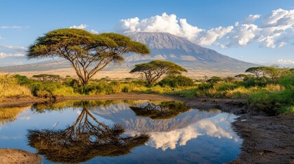 Vibrant clouds reflecting the suns glow over Amboseli, casting an ethereal beauty on the savanna.