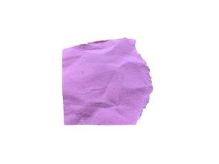 Small vertical torn pink paper scrap with crumpled texture isolated on transparent background