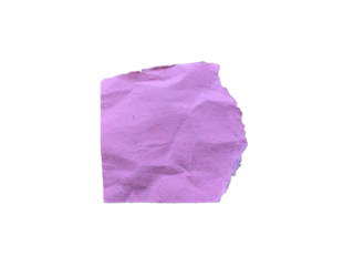 Small vertical torn pink paper scrap with crumpled texture isolated on transparent background