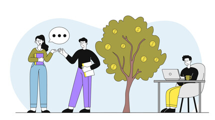 Financial success and teamwork. Vector illustration