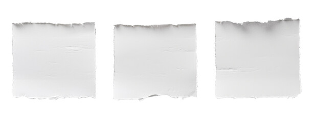 Fototapeta premium White array of square sticky notes on transparent background, white textured torn paper squares with empty space for text, subtle grain. Png