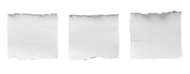 White array of square sticky notes on transparent background, white textured torn paper squares with empty space for text, subtle grain. Png