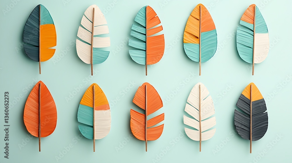 Poster Colorful paper leaves arranged in a grid pattern