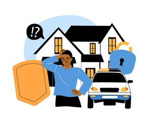 Confused person with security icons. Vector illustration