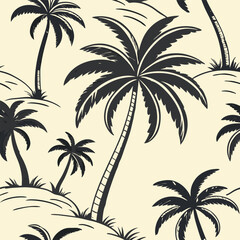 Fototapeta premium Tropical Palm Tree Seamless Pattern – Hand-Drawn Doodle Illustration for Exotic Nature Wallpaper and Textile Design