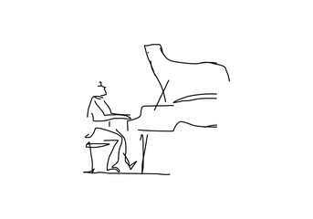 line abstract illustration of a person playing a classic piano