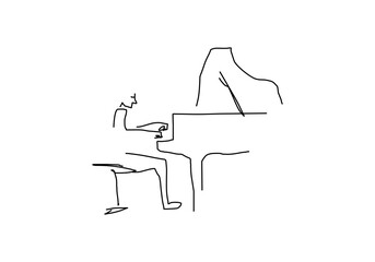 line abstract illustration of a person playing a classic piano