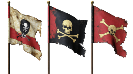 Three Historic Pirate Flags in Distressed State