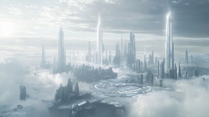 Futuristic Cityscape Above the Clouds