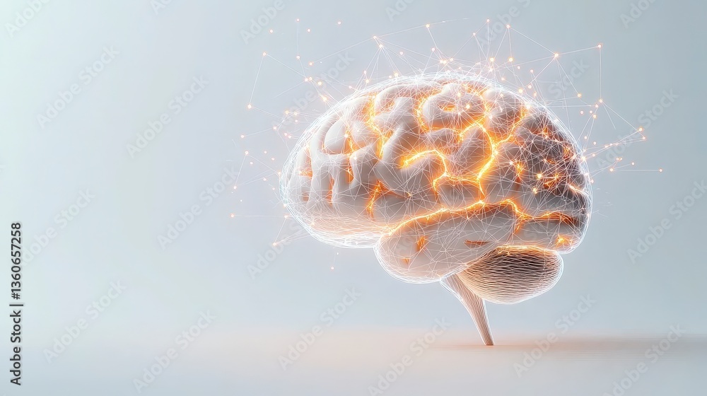 Poster 3d brain illustration with abstract neural connections and glowing elements representing intelligenc