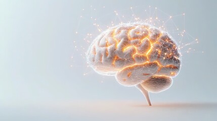 3D brain illustration with abstract neural connections and glowing elements representing intelligence and technology.
