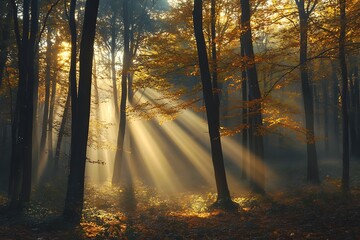 Fototapeta premium bold sunlight in woods stands out with vivid grace 