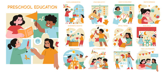 Preschool Education. Flat Vector Illustration