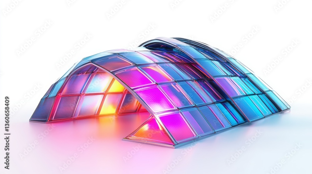 Poster a colorful abstract architectural design with a reflective geometric surface
