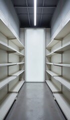 "Illuminated Vacant Pharmacy Shelves with Diffused Light for Placement Product"