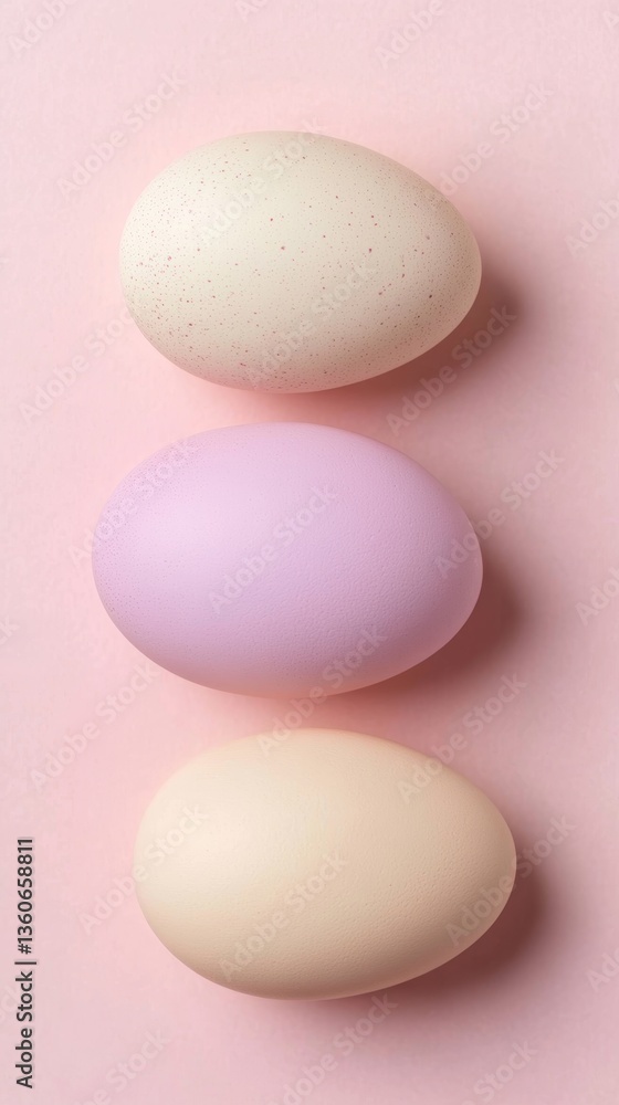 Poster soft pastel colored eggs arranged neatly on a pink background create an aesthetic and minimalistic a