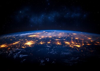 Obraz premium Earth at night with city lights and star filled sky