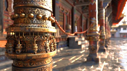 Fototapeta premium Intricate Ornamental Column with Cultural Artistry and Symbolic Patterns in a Traditional Setti