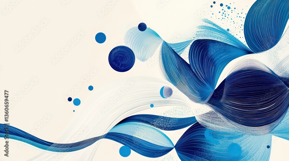 Poster abstract blue flowing lines and circles on white background. use for graphic design