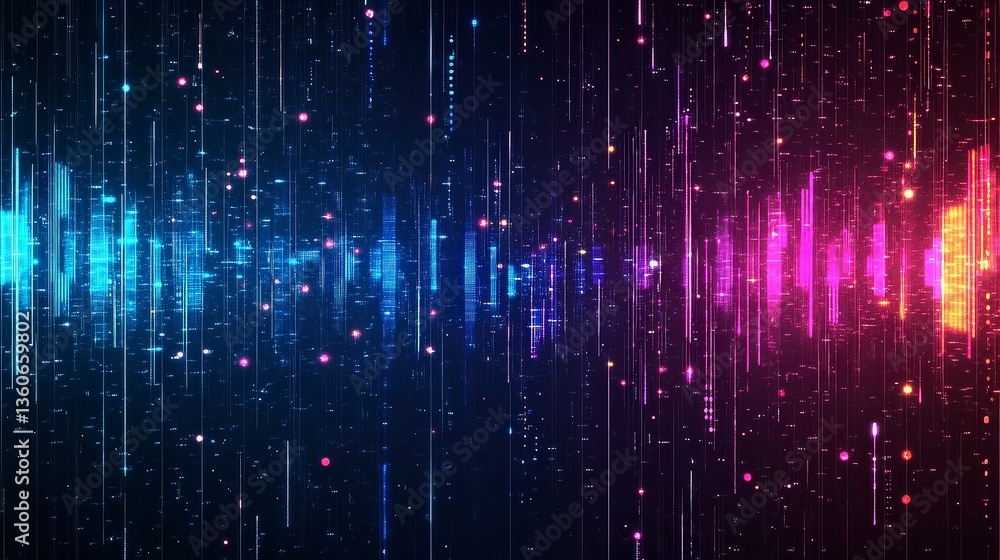Poster vibrant digital soundwave visualization with colorful gradients and a textured background.