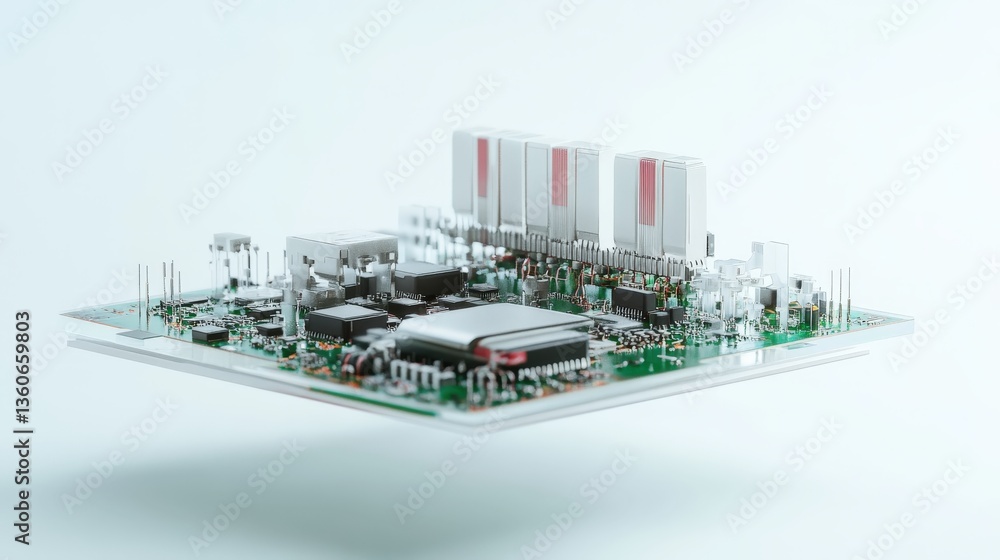 Poster a detailed image of a computer circuit board technology display
