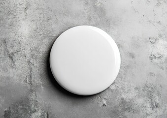 Blank White Round Badge on Gray Concrete Background Top View
