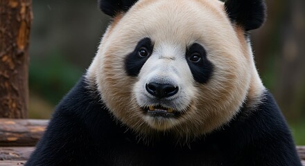 Obraz premium A close up portrait of a black and white panda bear
