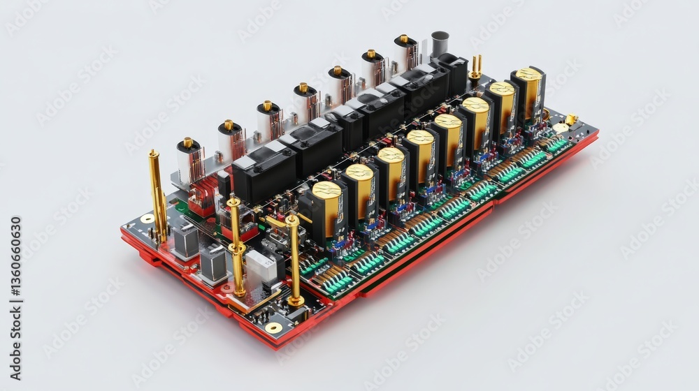 Poster detailed image featuring an intricate circuit board design and components