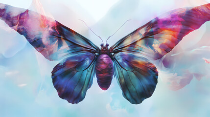 Dreamy abstract art: a double exposure image depicting a surreal butterfly's cocoon transformation. Ethereal Cocoon. Illustration