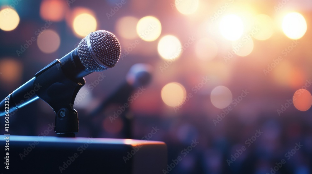 Poster Modern political podium with multiple microphones in a professional setting during a significant event Generative AI