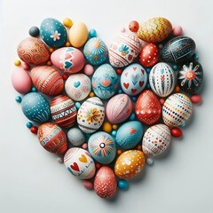 Fototapeta premium Œufs de Pâques en forme de cœur : décoration festive et créative
