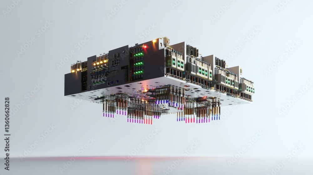 Aufkleber a complex layered electronic device floating in a neutral background