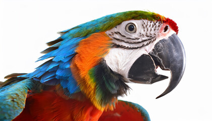 Obraz premium Colorful macaw parrot with vibrant feathers isolated on white background