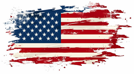 US flag depicted with artistic brush strokes in red, white, and blue colors on a light background showcasing national pride and symbolism