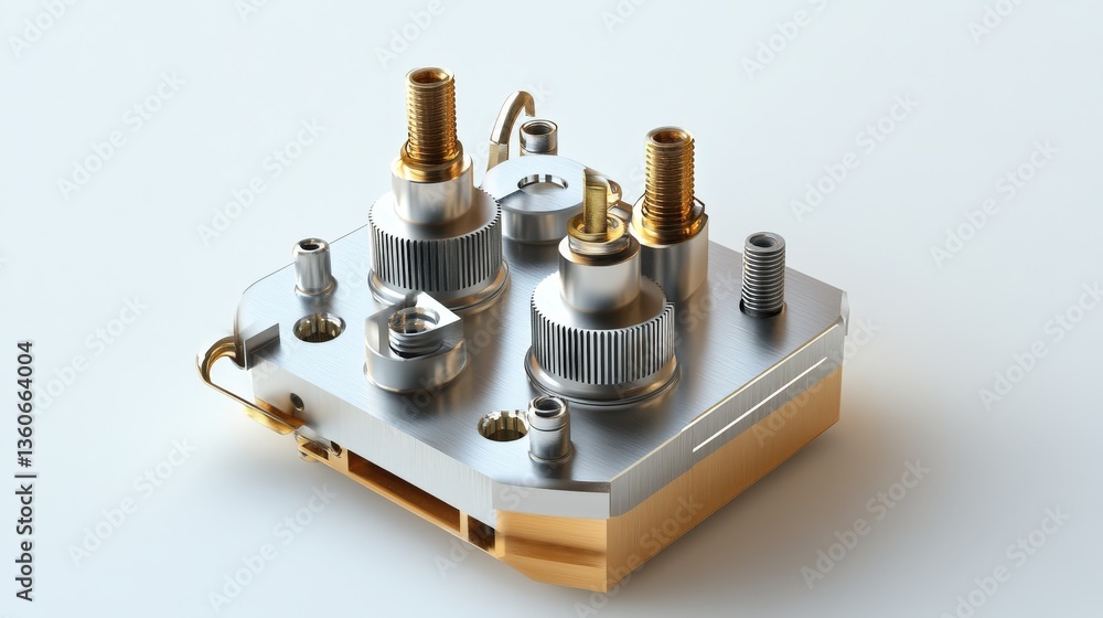 Poster detailed view of a complex metallic mechanical component assembly